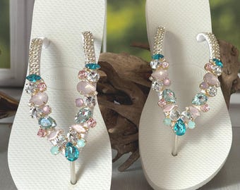 Handgemachte Strass Braut Flip Flops, glitzernde Hochzeitssandalen
