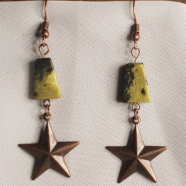 Handcrafted star earrings with magnetite beads