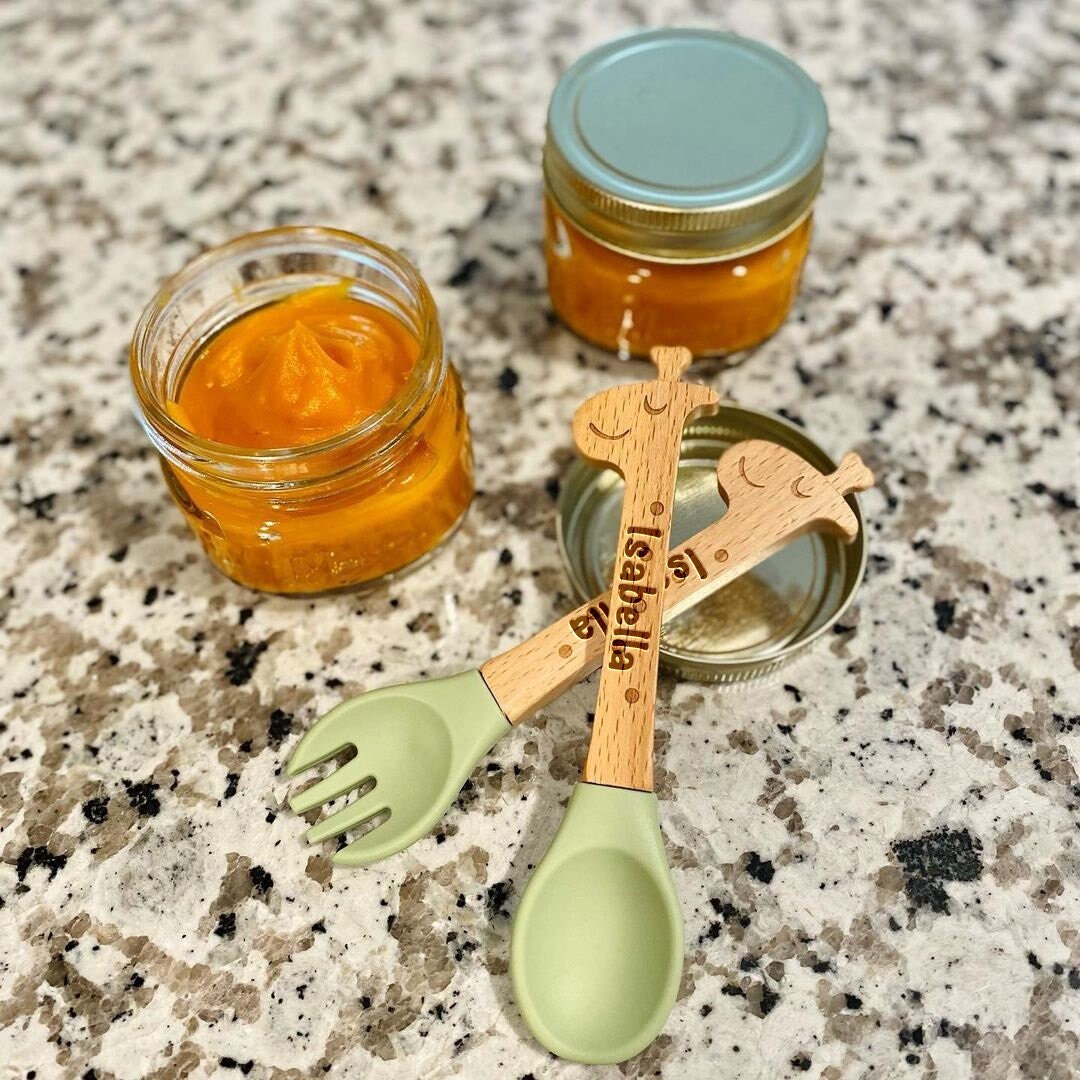 Personalized Spoon and Fork Set Sweet Baby Giraffe Laser Engraved