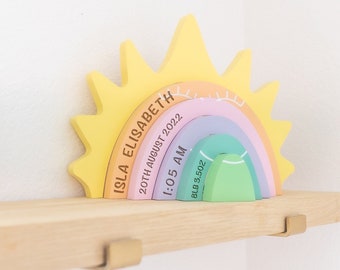 Personalized Rainbow Stacker | Baby Name Nursery Decor | Laser Engraved | New Baby, Baby Shower, Christening, Baby Announcement Gift