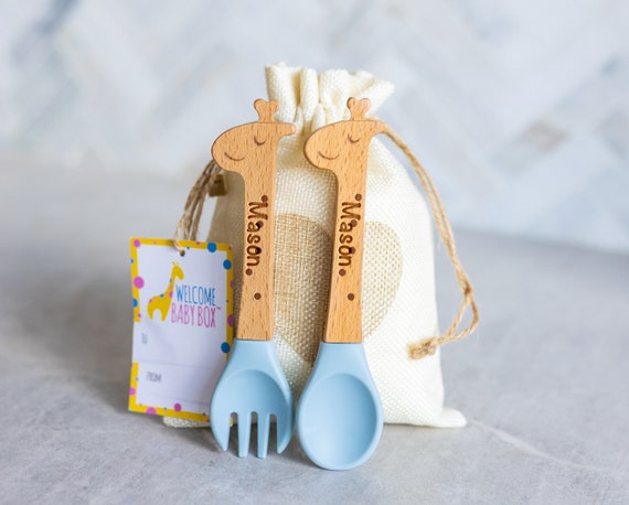 Personalized Spoon and Fork Set Sweet Baby Giraffe Laser Engraved