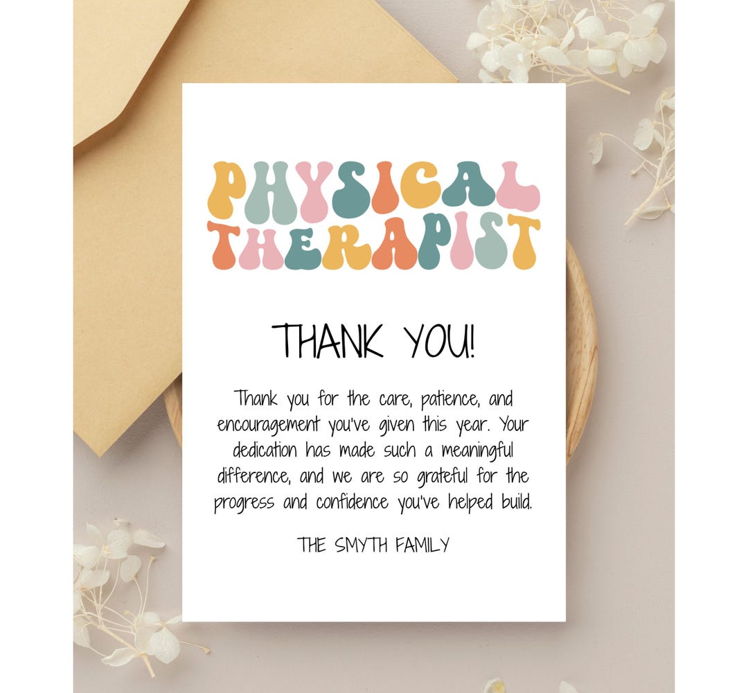 Physical Therapist Thank You Card, Physical Therapist Card, PT Thank ...