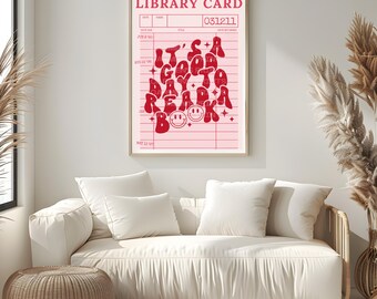 Retro Library Card Print: Groovy Book Lover Wall Art (Digital Download 18x24 PNG File)