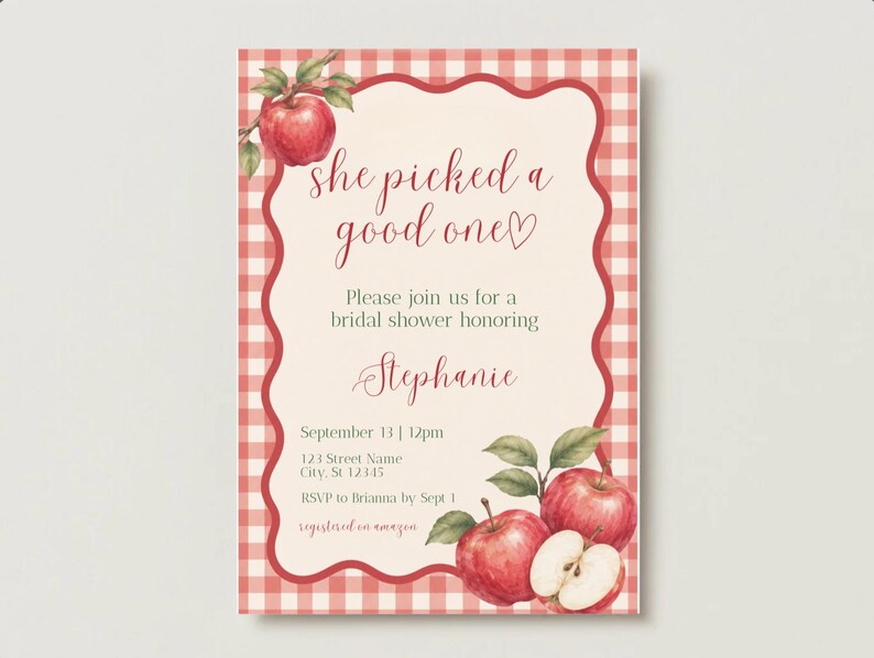 Zaproszenie na wieczór panieński „Apple Bridal Shower”, Zaproszenie na wieczór panieński „She Picked a Good One”, Apple-y Ever After, Zaproszenie na sad jabłkowy, Jesienny wieczór panieński zdjęcie 7