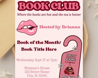 Smutty boekenclub uitnodigen, pittige boekenclub, boek thema-uitnodiging, uitnodiging boek, romantische boekenclub, schoolse meisje, romantiek boekenclub