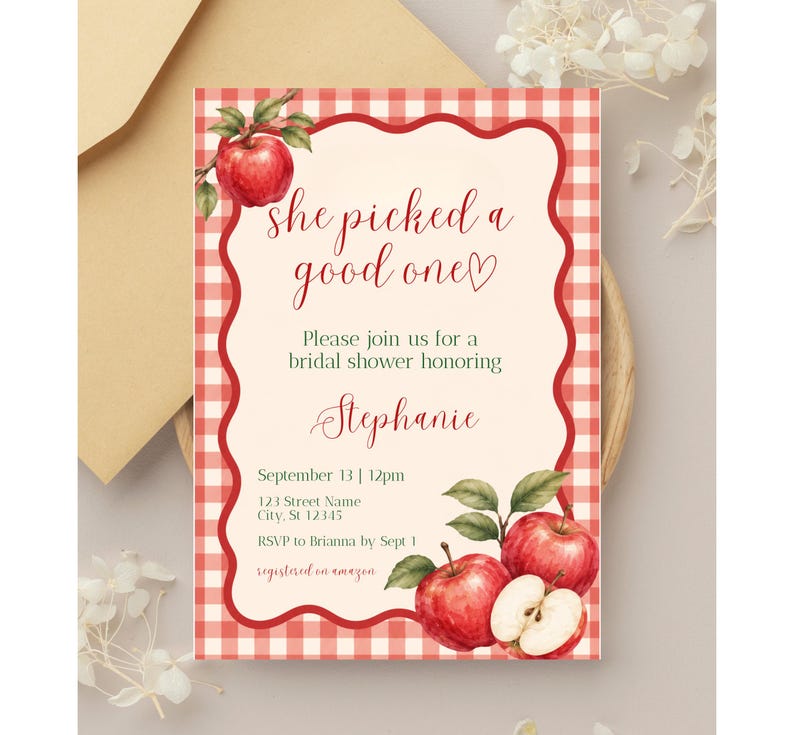 Apple Bridal Shower Invitation, She Picked a Good One Bridal Shower Invitation, Apple-y Ever After, Apple Orchard Invite, Fall Bridal Shower