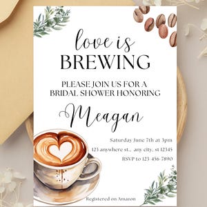 Love is Brewing Coffee Bridal Shower Invitation, Bridal Brunch Invite, Coffee Theme Bridal Shower, Editable Coffee Lover’s Party Invite