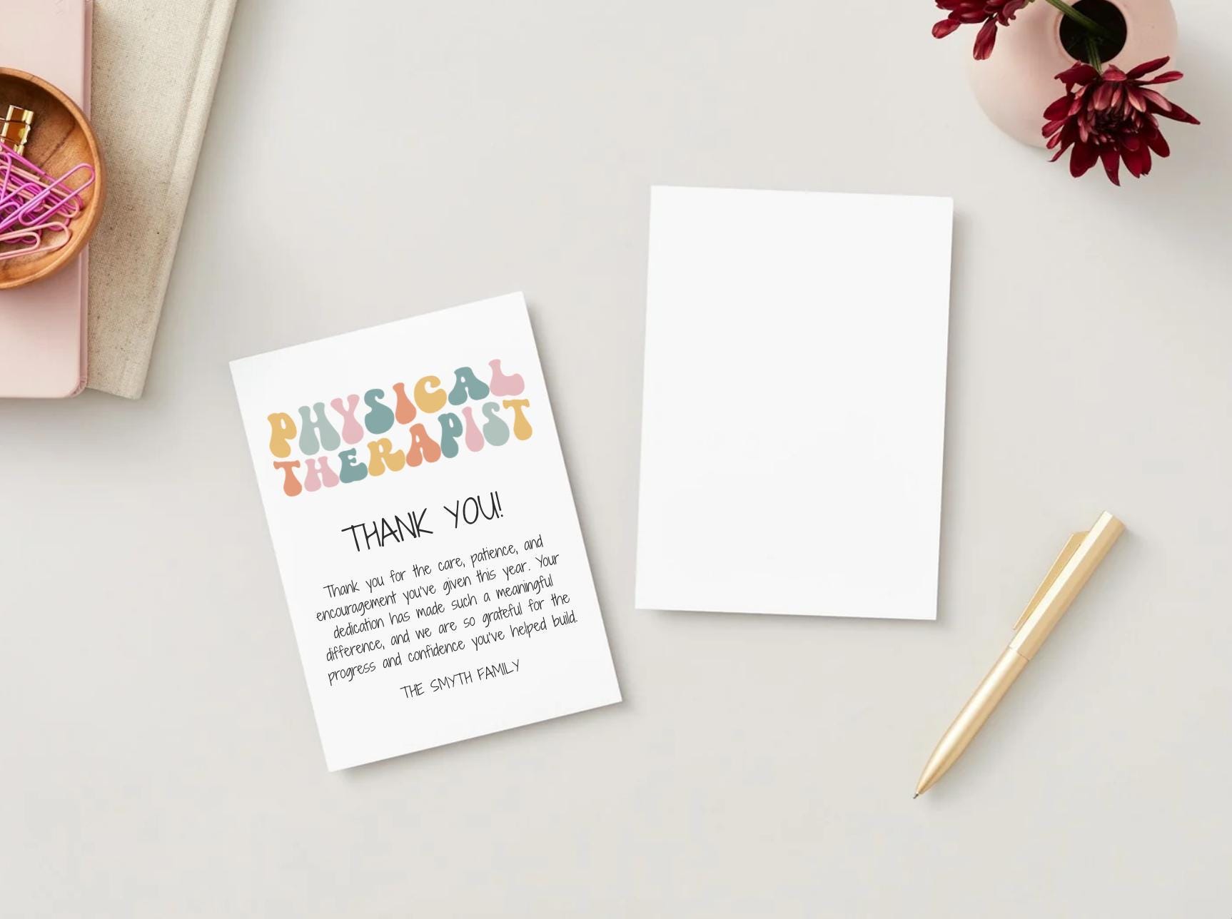 Physical Therapist Thank You Card, Physical Therapist Card, PT Thank ...