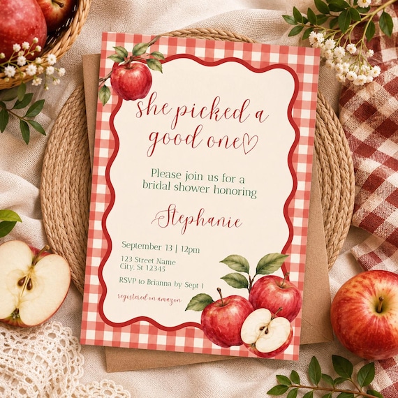 Apple Bridal Shower Invitation, She Picked a Good One Bridal Shower Invitation, Apple-y Ever After, Apple Orchard Invite, Fall Bridal Shower