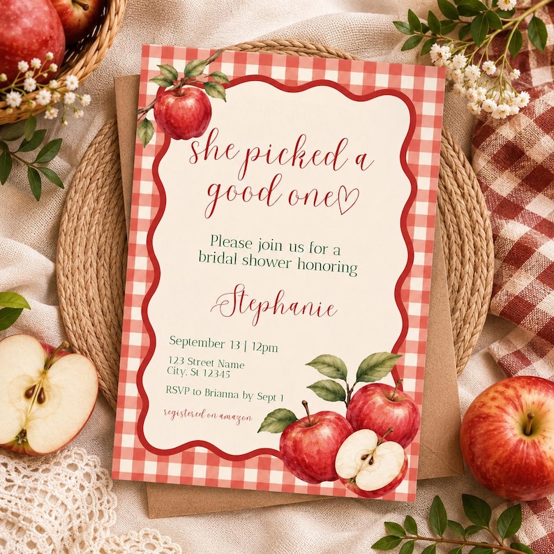 Apple Bridal Shower Invitation, She Picked a Good One Bridal Shower Invitation, Apple-y Ever After, Apple Orchard Invite, Fall Bridal Shower, Apple Bridal Shower Theme, She Picked the Perfect One
