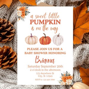 Pumpkin Baby Shower Invitation, A Little Pumpkin is on the Way, Autumn Baby Shower Invite, Little Pumpkin Fall Baby Shower Invitation