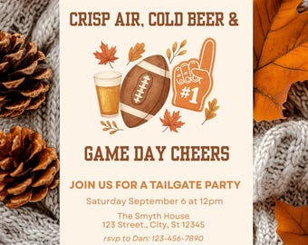 Fall Football Invite, Football Party Invitation, Football Tailgate Invite, Fall Football Party, Tailgate Party Invite, Game Day Invitation
