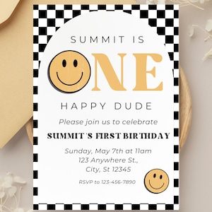One Happy Dude Invitation, One Happy Dude, Boy First Birthday Invitation, Smiley Face Invitation, One Cool Dude