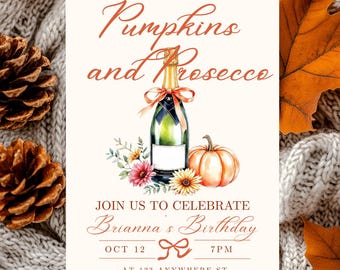 Pumpkins and Prosecco Invite, Fall Bridal Shower Invitation, Fall Birthday Party Invite, Pumpkin Invitation, Fall Brunch Invitation