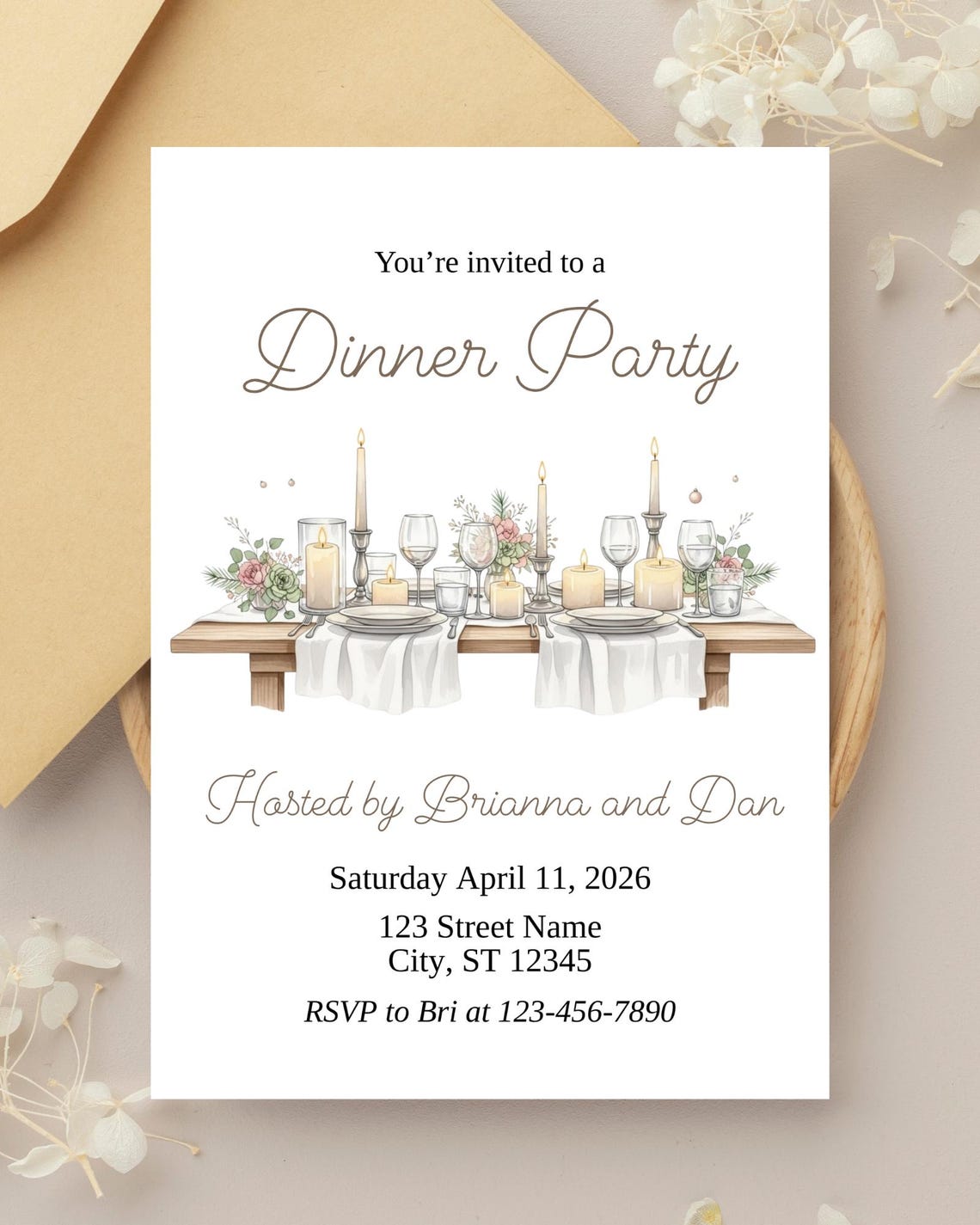 Round Table Invite Example Editable Dinner Party Invitation Template, Elegant Candlelight Table ...