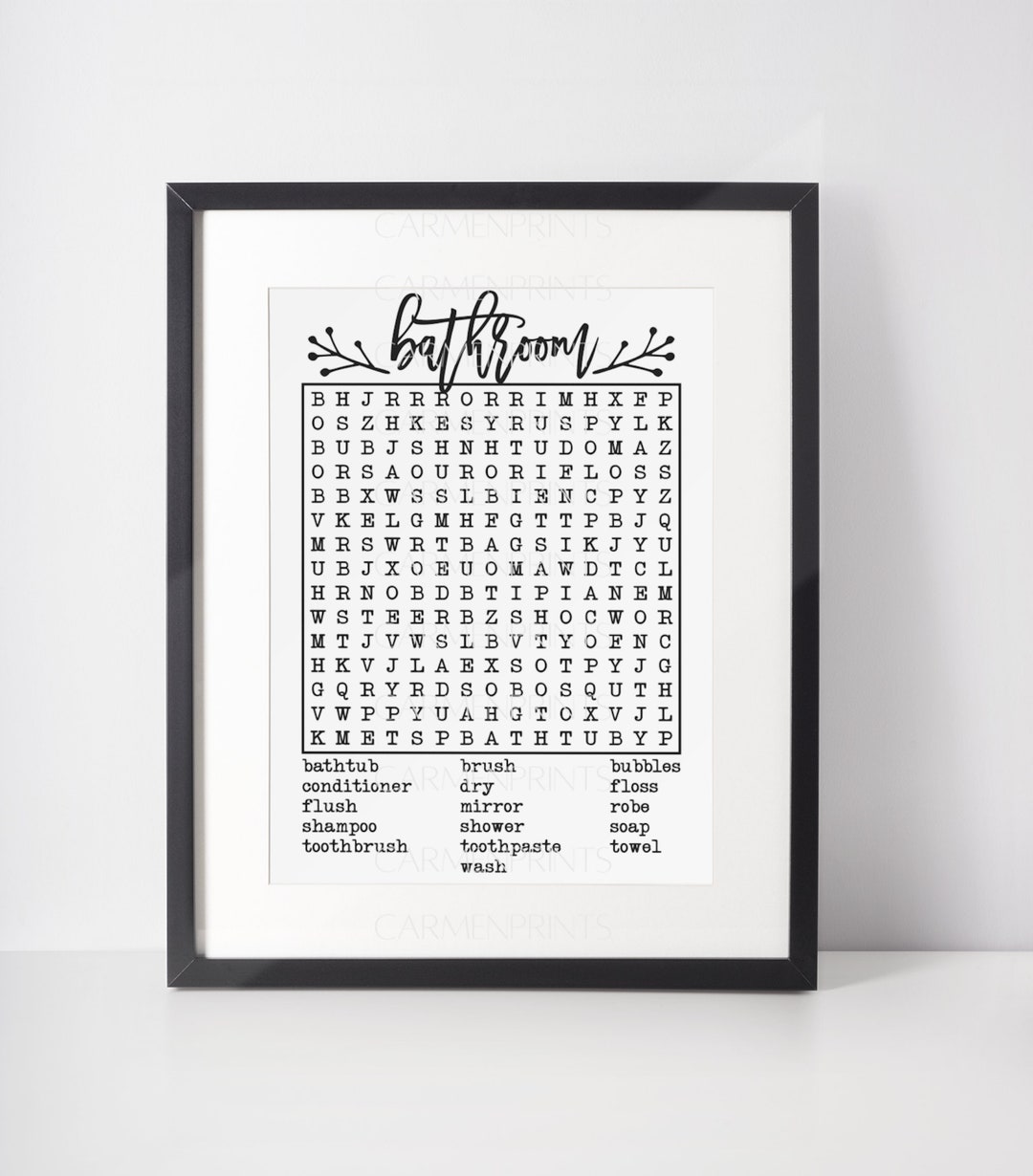Bathroom Word Search Printable, Bathroom Sign, Bathroom Wall Art ...