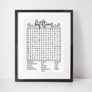 Bathroom Word Search Printable, Bathroom Sign, Bathroom Wall Art, Bathroom Decor, Forgot Your Phone, Bathroom Puzzle, Minimalist Home Decor