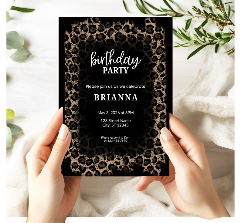 Leopard Print Birthday Invitation, Cheetah Print Birthday Invitation ...