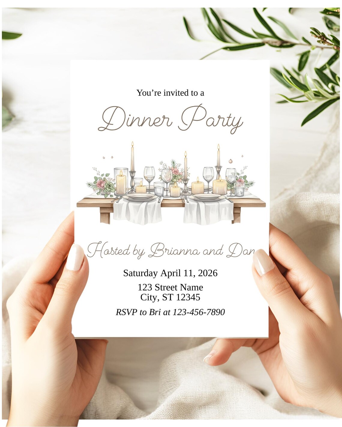 Round Table Invite Example Editable Dinner Party Invitation Template, Elegant Candlelight Table ...
