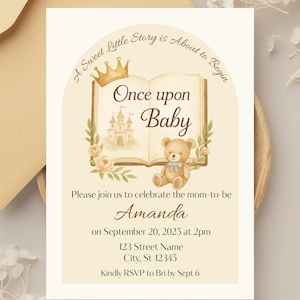 Once Upon A Baby Shower Invitation, Storybook Baby Shower Invitation, Once Upon a Time, Book Themed Baby Shower Invite, A Sweet Story Begins