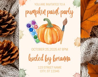 Pumpkin Painting Party, Paint Night Invite, Kids Halloween Party, Autumn Birthday Party, Craft Night Invitation, Fall Girls Night Invitation