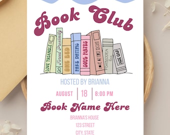 Book Club Invitation, Bookish Party Invite, Monthly Book Club Invite, Book Invite, Printable Reading Club Invitation, Book Birthday Invite