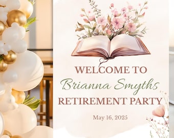 Editable Retirement Party Welcome Sign: Floral Storybook Design (Canva Template, Digital Download