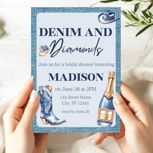 Denim and Diamonds Invitation, Denim and Diamonds, Denim Invitation, Denim Bridal Shower, Blue Jeans Invitation, Cowgirl Bridal Shower