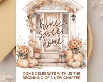 Fall Housewarming Invitation Template, Autumn Home Sweet Home, New Home Invite, New House Party, Open House Party Invite