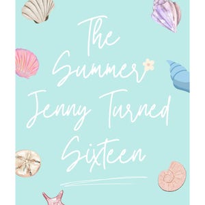 Editable birthday welcome sign with beach theme inspired by The Summer I Turned Pretty, featuring pastel seashells on a light blue background