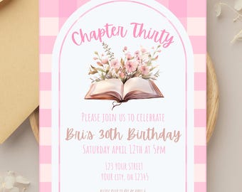 Book Themed Birthday Party Invite, Chapter 30 Invitation, Book Lover Party, Digital Birthday Invitation, Girly Bday Party, Book Club Invite