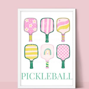 Pickleball Wall Art, Pickleball Paddle Print, Country Club Home Decor, Trendy Sport Gift, Pickleball Lover Gift, Girly Printable Home Gym