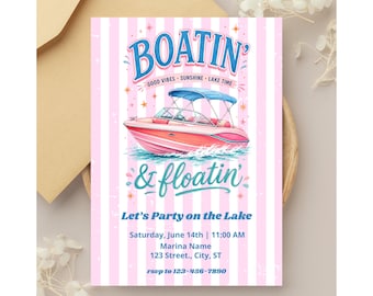 See-Geburtstagseinladung, Boot-Tageseinladung Boot-Party einladen, Sommerfest einladen, See Bachelorette Einladung, Bootin und Floatin
