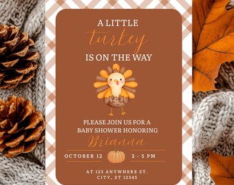 Little Turkey Baby Shower Invitation, Thanksgiving Baby Shower, Fall Baby Shower Invite, Autumn Baby Shower, A Little Turkey Is On The Way