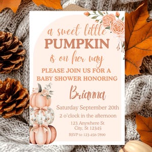 Pumpkin Baby Shower Invitation, A Little Pumpkin is on the Way, Autumn Baby Shower Invite, Little Pumpkin Fall Baby Shower Invitation