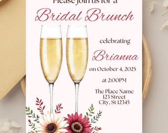 Fall Bridal Brunch Invite, Editable Fall Bridal Shower Invitation, Printable Autumn Bridal Shower Invite, Fall in Love, Brunch and Bubbly