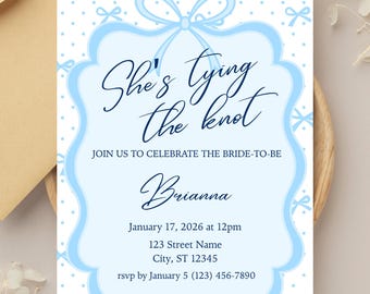 Blue Bow Bridal Shower Invitation, She's Tying the Knot, Blue Bow Bridal Shower, Something Blue Before I Do
