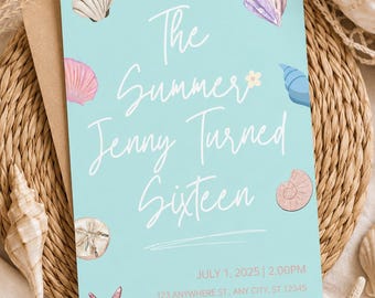 Summer I Turned Pretty Birthday Invitation, Beach Theme Invite, Summer Party Invitation, Coastal Seashell Teen Girl Birthday, Sweet 16