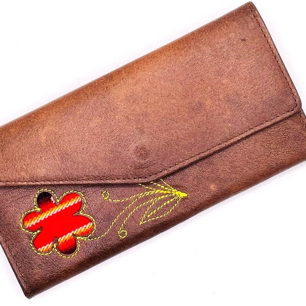 Genuine Brown Leather Wallet Aguayo (Bolivian Peruvian fabric)