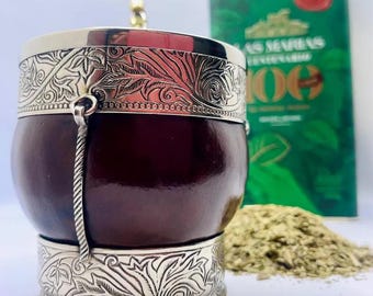 Imperial Criollo Mate Gourd – Handmade in Argentina – Nickel Silver Rim – Yerba Cup-Free bombilla