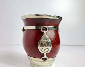 Escudo Nacional Argentino-Handmade Calabaza  with Alpaca & Handcrafted Argentine Emblem-Premium Artisan calabaza Cup-Mate patriota