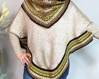 Alpaca Blend Knitted Turtleneck Poncho Cape, Bolivia/Peru