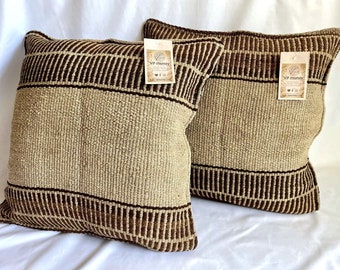 2 Throw Pillowcase, Aguayo's Cushion Covers, Natural and Black, Bolivia/Peru