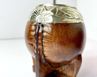 Luxury One-of-a-Kind Torpedo Mate – Pintado al Lacre Leather – Hand-Chiseled Uruguayan Style Alpaca Rim – Argentine Artisan Collector Piece