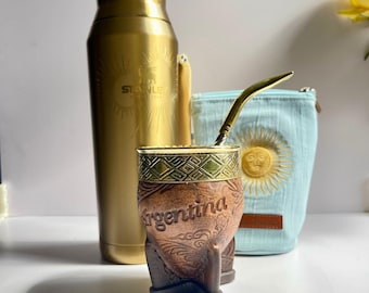 Mate Imperial Premium / Hecho a mano en Argentina / Cuero genuino / Borde de bronce cincelado a mano / Escudo de armas argentino / Mate de coleccionista