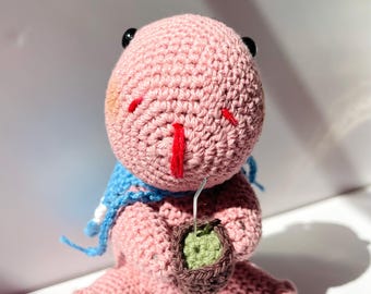 Handgemaakte roze capibara-amigurumi, Argentijnse partnerdrinker, gelimiteerde editie