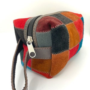 Suede Checkered Toiletry Bag, Blue, Bolivia (C)