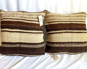 2 Throw Pillowcase, Aguayo's Cushion Covers, Natural and Black, Bolivia/Peru