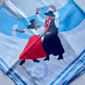 Argentine Silk Scarf – Sol de Mayo Folklore Dance Shawl – Celeste White Bandana image 11
