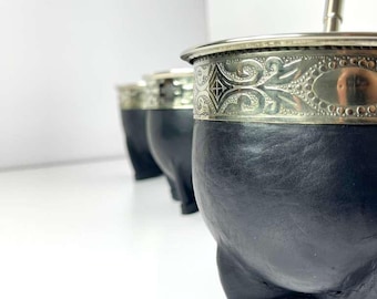 Argentine Imperial Mate Cup – Leather Wrapped Gourd, Hand-Chiseled Alpaca Rim